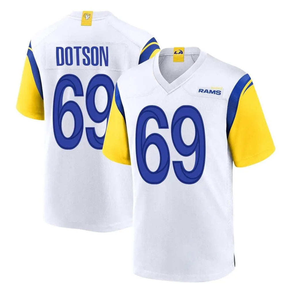 LA.Rams #69 Kevin Dotson Player White Home Game Ldoa Stitched Jerseys