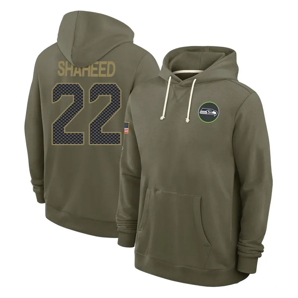 S.Seahawks #22 Rashid Shaheed Player Olive Salute to Service Pullover Hoodies Limited Ldoa Stitched Jerseys