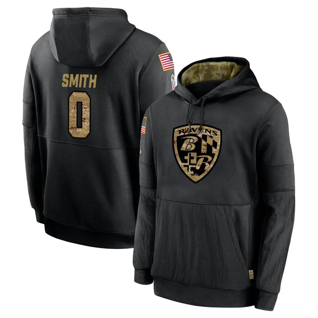 B.Ravens #0 Roquan Smith Player Black Salute to Service Pullover Hoodie Ldoa Stitched Jerseys
