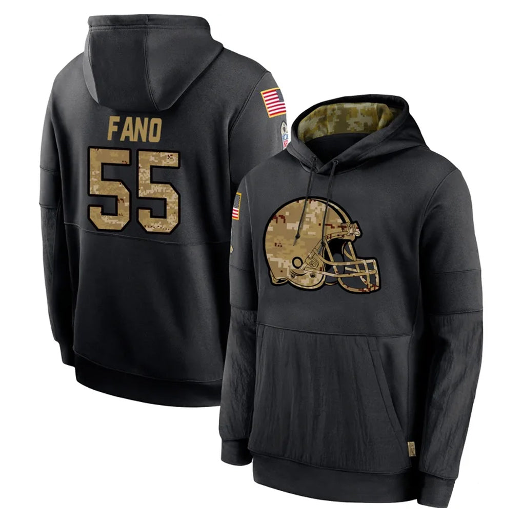 C.Browns #55 Spencer Fano Player Black Salute to Service Pullover Hoodies Limited Ldoa Stitched Jerseys