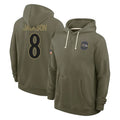 B.Ravens #8 Lamar Jackson Player Olive Salute to Service Hoodie Ldoa Stitched Jerseys
