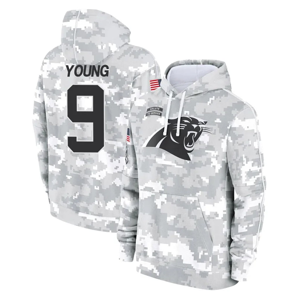 C.Panthers #9 Bryce Young Player Arctic Camo Salute to Service Pullover Hoodies Limited Game Ldoa Stitched Jerseys