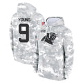 C.Panthers #9 Bryce Young Player Arctic Camo Salute to Service Pullover Hoodies Limited Game Ldoa Stitched Jerseys