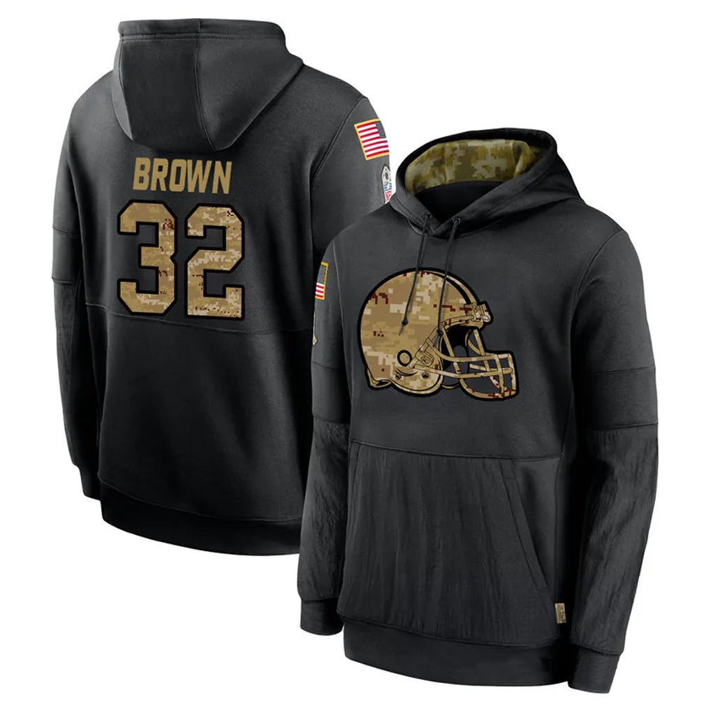 C.Browns #32 Jim Brown Player Black Salute to Service Pullover Hoodies Limited Ldoa Stitched Jerseys