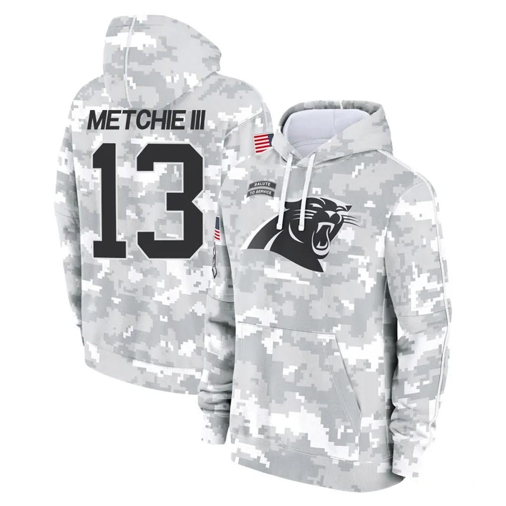 C.Panthers #13 John Metchie III Player Arctic Camo Salute to Service Pullover Hoodies Limited Game Ldoa Stitched Jerseys