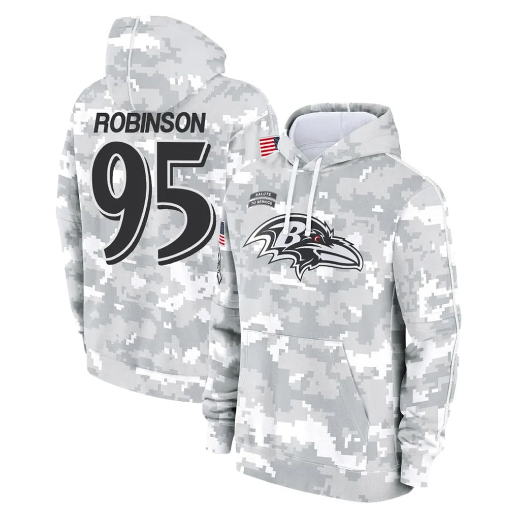 B.Ravens #95 Tavius Robinson Player Arctic Camo Salute to Service Pullover Hoodie Ldoa Stitched Jerseys