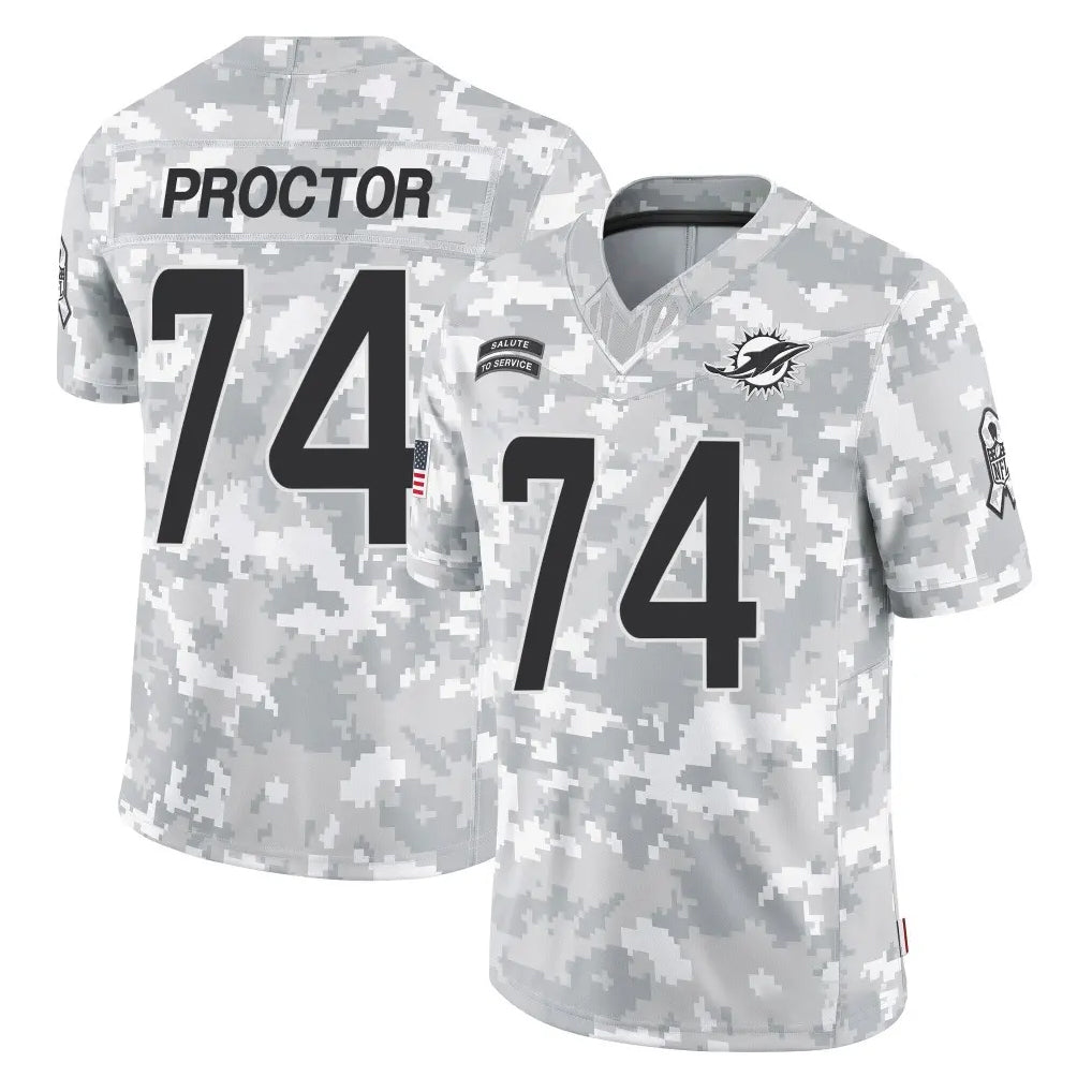 M.Dolphins #74 Kadyn Proctor Player Arctic Camo Salute To Service Limited Game Ldoa Stitched Jerseys