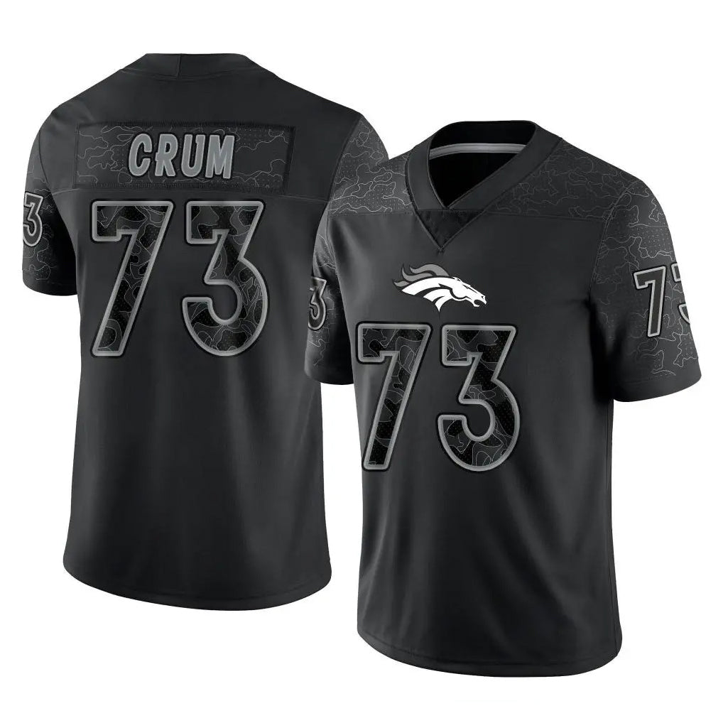 D.Broncos #73 Frank Crum Player Black Reflective Limited Ldoa Stitched Jerseys