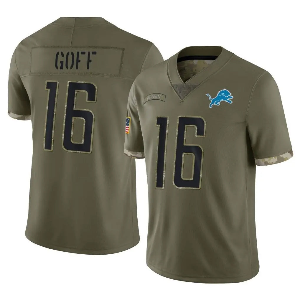 D.Lions #16 Jared Goff Player Olive Salute To Service Limited Ldoa Stitched Jerseys