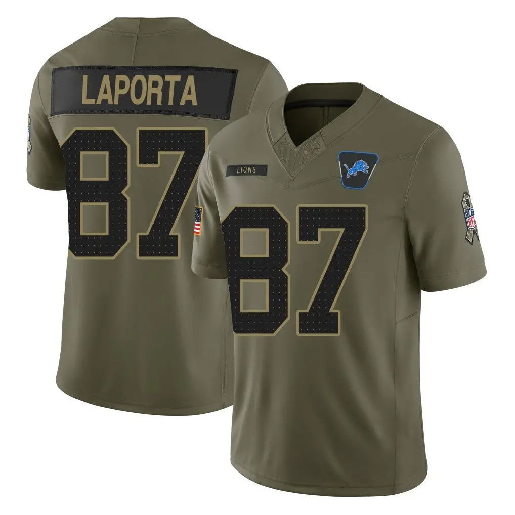D.Lions #87 Sam LaPorta Player Olive 2025 Salute To Service Limited Home Game Ldoa Stitched Jerseys