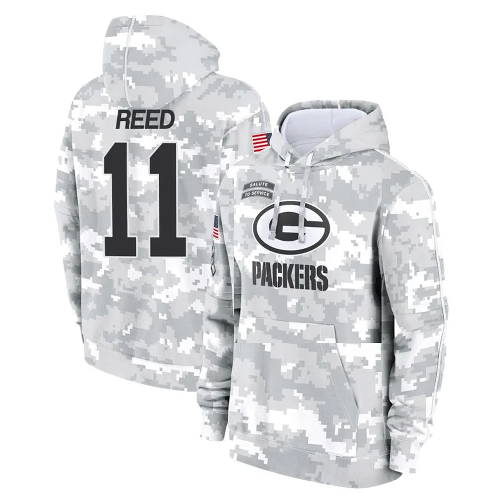 GB.Packers #11 Jayden Reed Player Arctic Camo Salute to Service Hoodies Limited Game Ldoa Stitched Jerseys