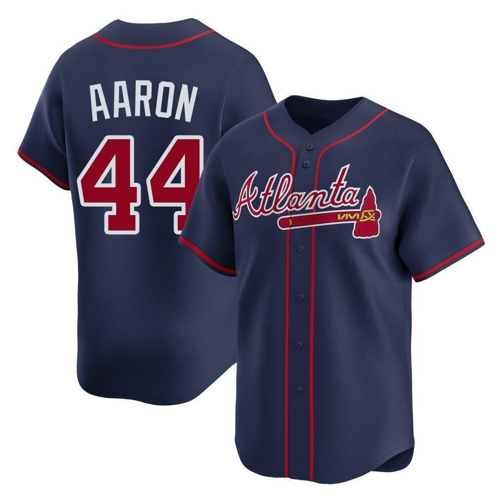 A.Braves #44 Hank Aaron Player Navy Limited Home Game Ldoa Stitched Jerseys