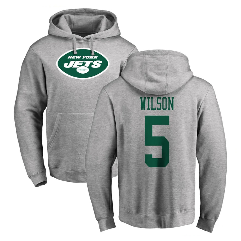 NY.Jets #5 Garrett Wilson Player Gray LOGO Pullover Hoodies Limited Game Ldoa Stitched Jerseys