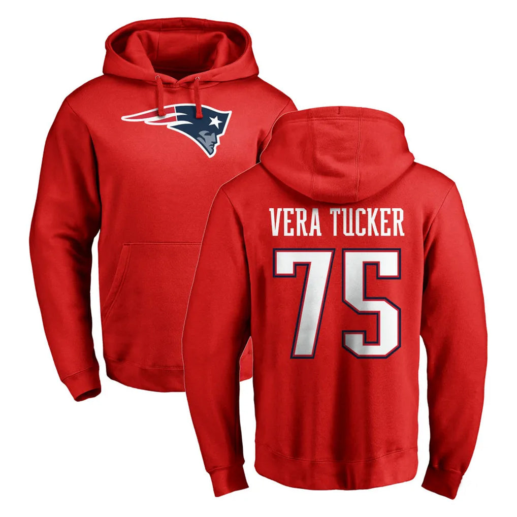 NE.Patriots #75 Alijah Vera-Tucker Player Red LOGO Pullover Hoodies Home Game Ldoa Stitched Jerseys