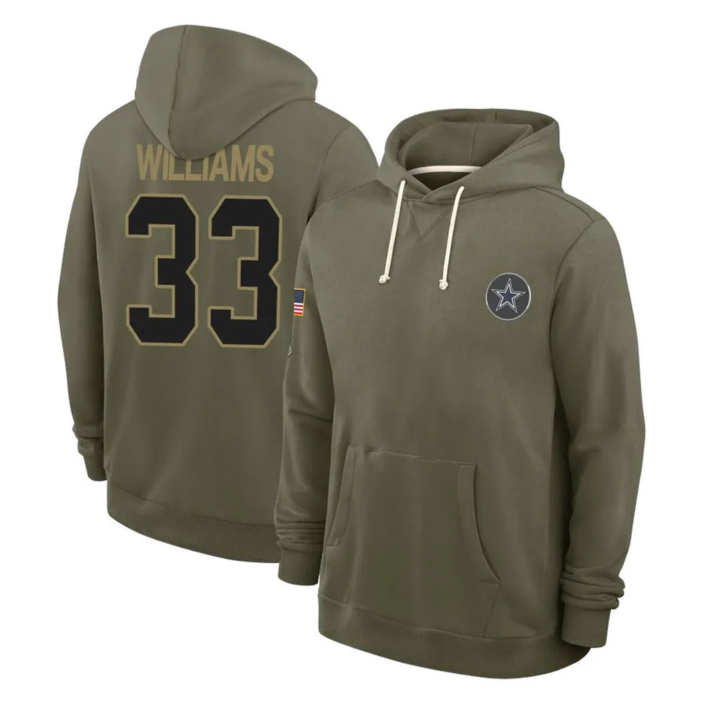 D.Cowboys #33 Javonte Williams Player Olive Salute to Service Pullover Hoodies Limited Ldoa Stitched Jerseys