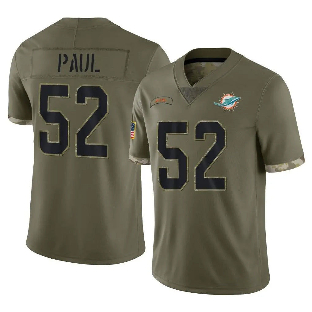 M.Dolphins #52 Patrick Paul Player Olive Salute To Service Limited Ldoa Stitched Jerseys
