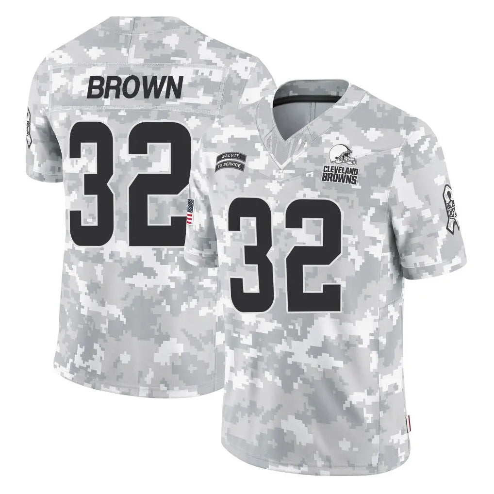 C.Browns #32 Jim Brown Player Arctic Camo Salute to Service Limited Home Game Ldoa Stitched Jerseys