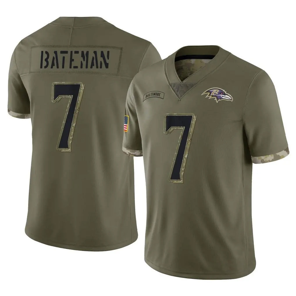 B.Ravens #7 Rashod Bateman Player Olive Salute To Service Ldoa Stitched Jerseys
