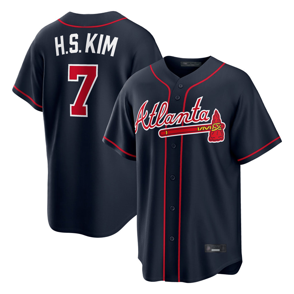 A.Braves #7 Ha-Seong Kim Player Navy Home Game Ldoa Stitched Jerseys