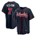 A.Braves #7 Ha-Seong Kim Player Navy Home Game Ldoa Stitched Jerseys