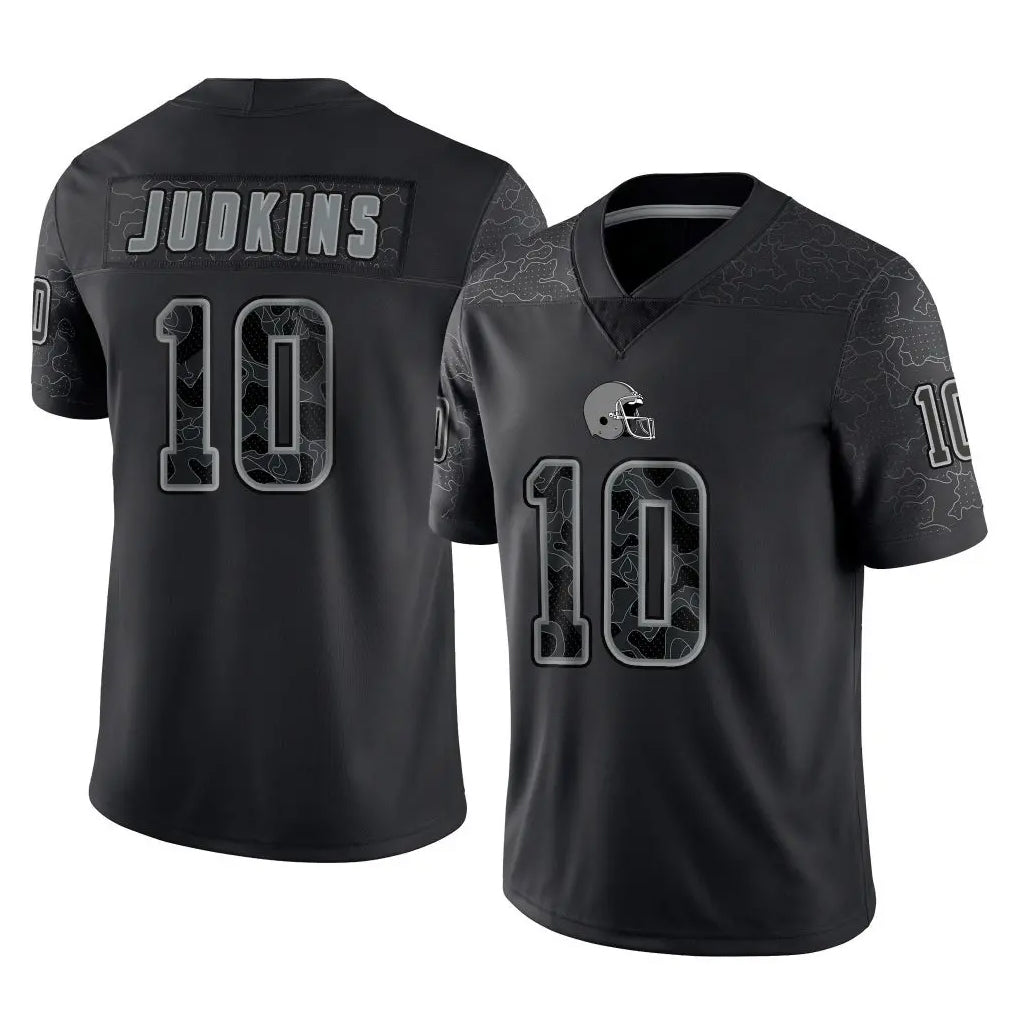 C.Browns #10 Quinshon Judkins Player Black Reflective Home Game Ldoa Stitched Jerseys