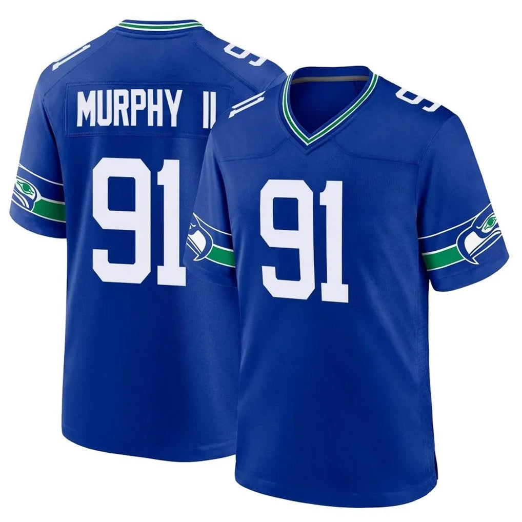 S.Seahawks #91 Byron Murphy II Player Royal Throwback Home Game Ldoa Stitched Jerseys