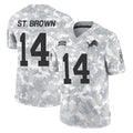 D.Lions #14 Amon-Ra St. Brown Player Arctic Camo Salute To Service Limited Ldoa Stitched Jerseys