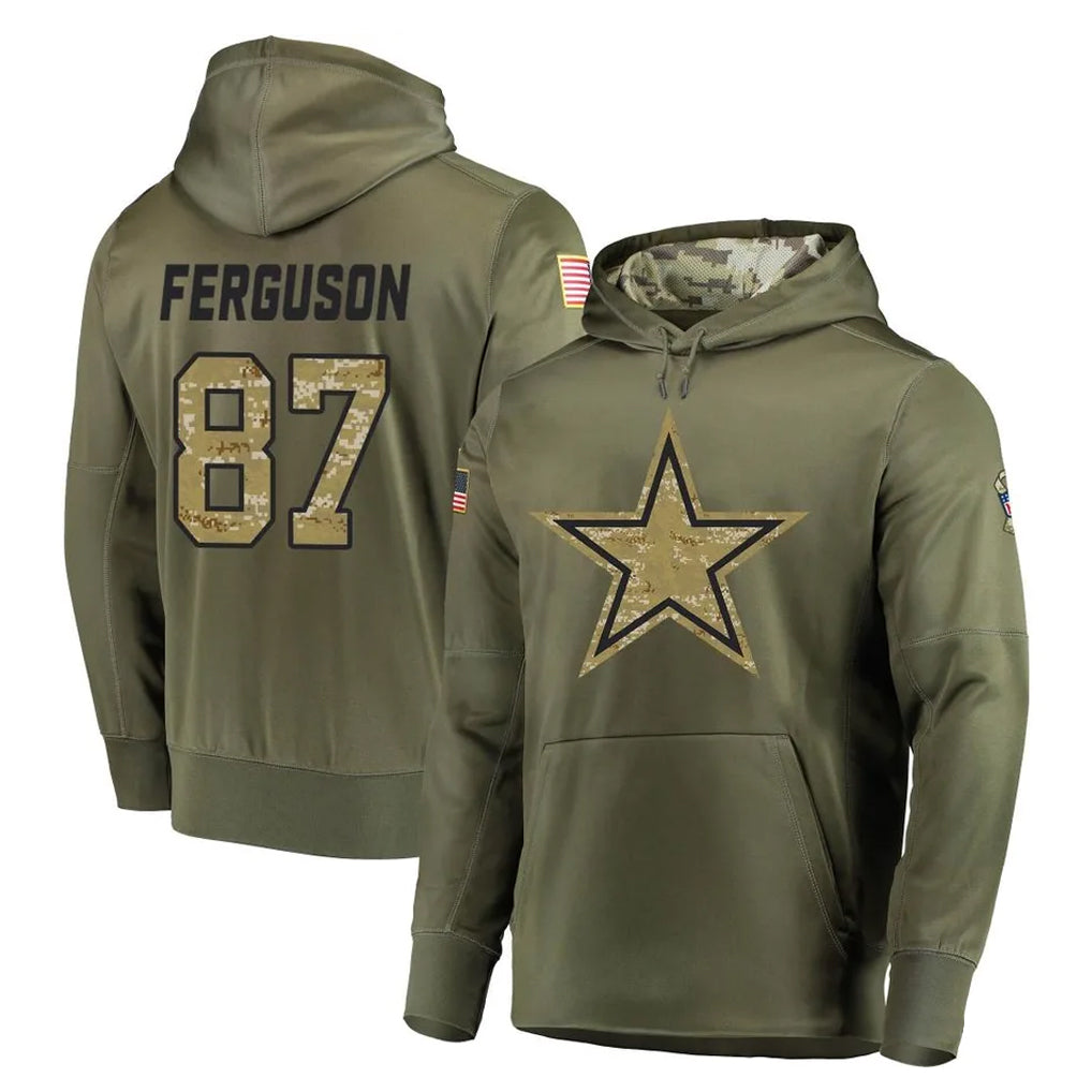D.Cowboys #87 Jake Ferguson Player Olive Salute to Service Pullover Hoodies Home Game Ldoa Stitched Jerseys