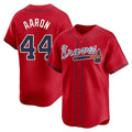 A.Braves #44 Hank Aaron Player Red Limited Home Game Ldoa Stitched Jerseys