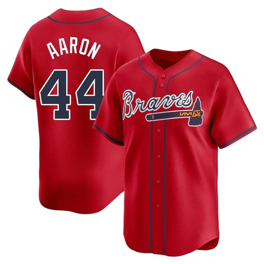A.Braves #44 Hank Aaron Player Red Limited Home Game Ldoa Stitched Jerseys