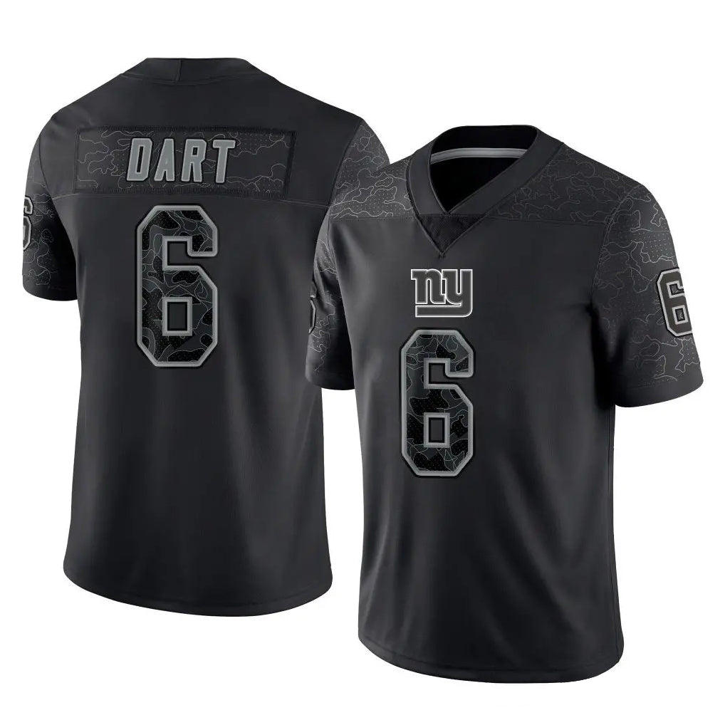 NY.Giants #6 Jaxson Dart Player Black Limited Reflective Home Game Ldoa Stitched Jerseys