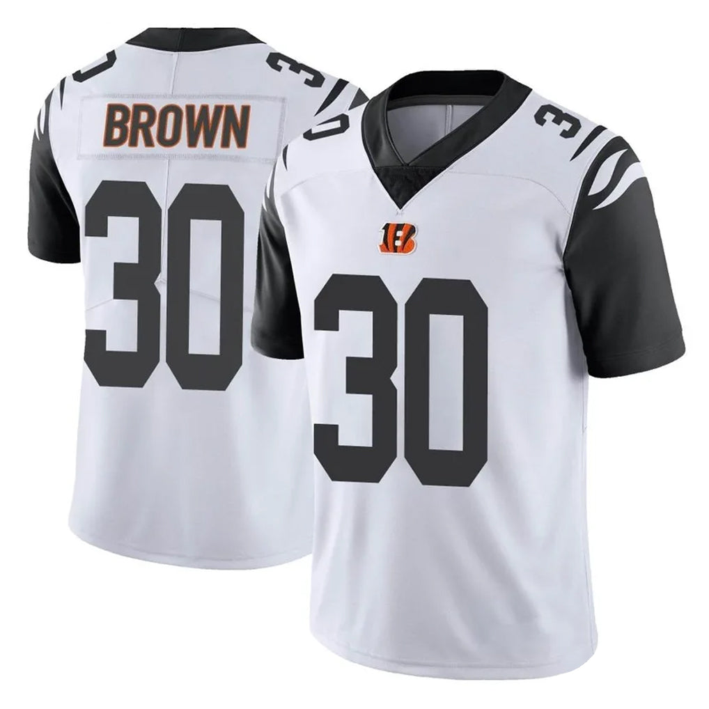 C.Bengals #30 Chase Brown Player White Color Rush Vapor Untouchable Limted Home Game Ldoa Stitched Jerseys