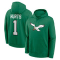 P.Eagles #1 Jalen Hurts Player Green Pullover Hoodies Home Game Ldoa Stitched Jerseys