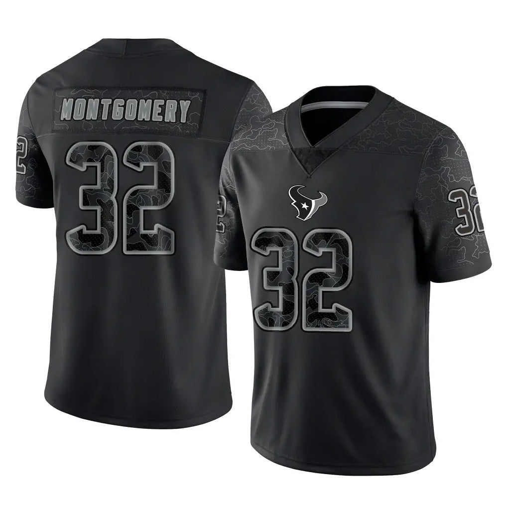 H.Texans #32 David Montgomery Player Black Reflective Limited Game Ldoa Stitched Jerseys