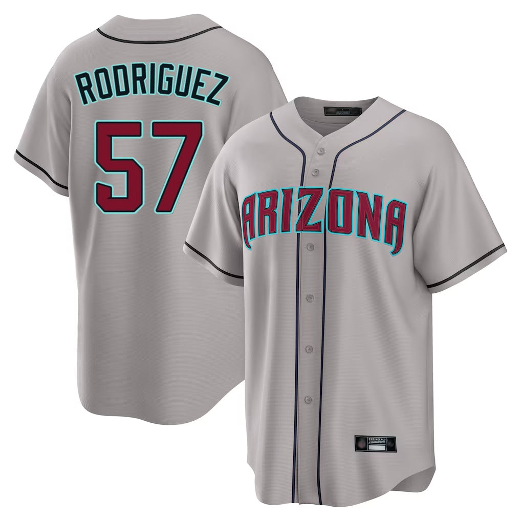 A.Diamondbacks #57 Eduardo Rodriguez Player Gray Road Home Game Ldoa Stitched Jerseys