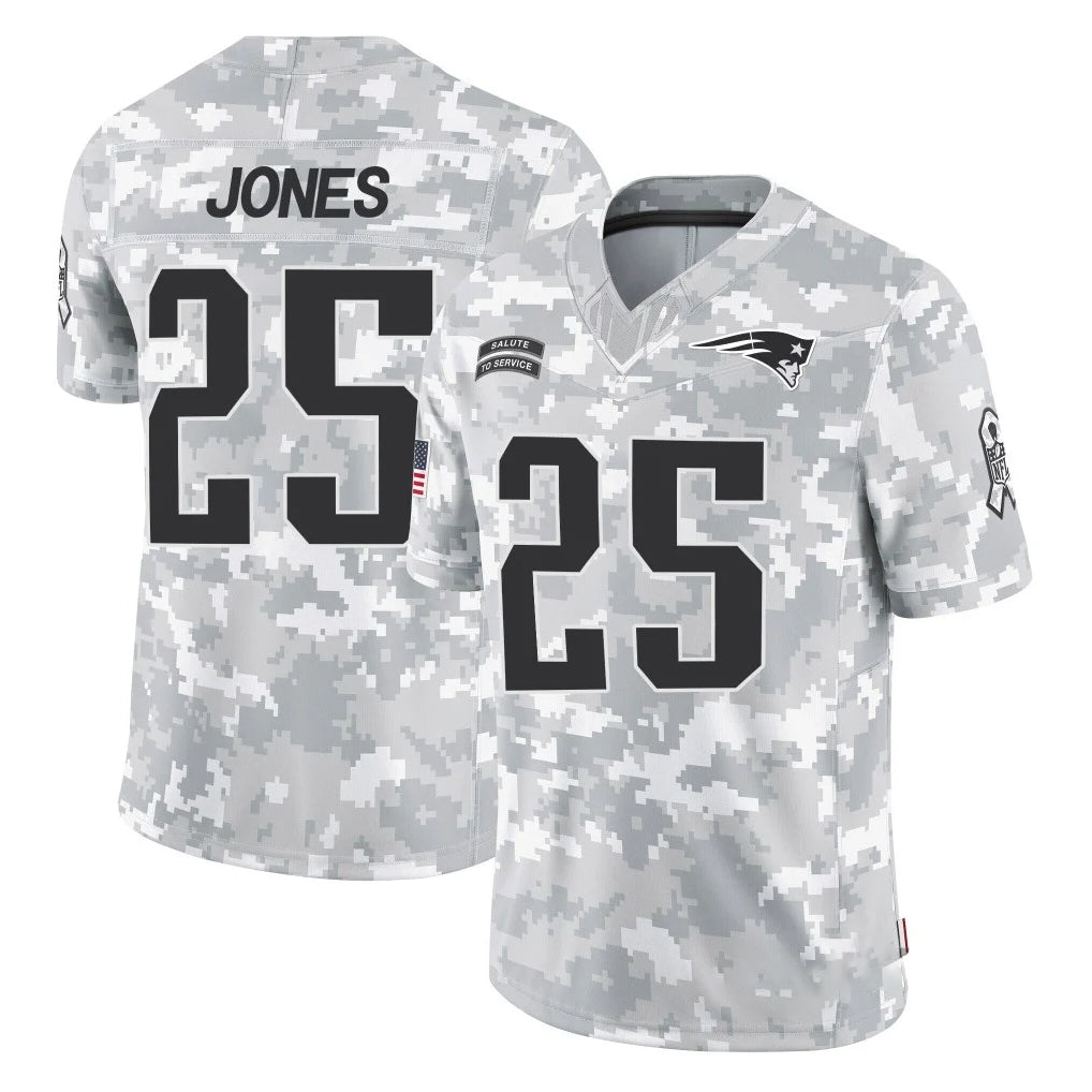 NE.Patriots #25 Marcus Jones Player Arctic Camo Salute To Service Limited Game Ldoa Stitched Jerseys