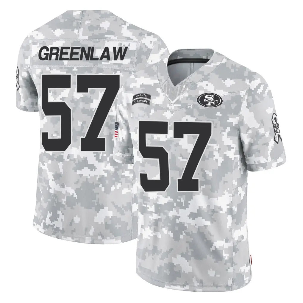 SF.49ers #57 Dre Greenlaw Player Arctic Camo Limited Salute To Service Home Game Ldoa Stitched Jerseys