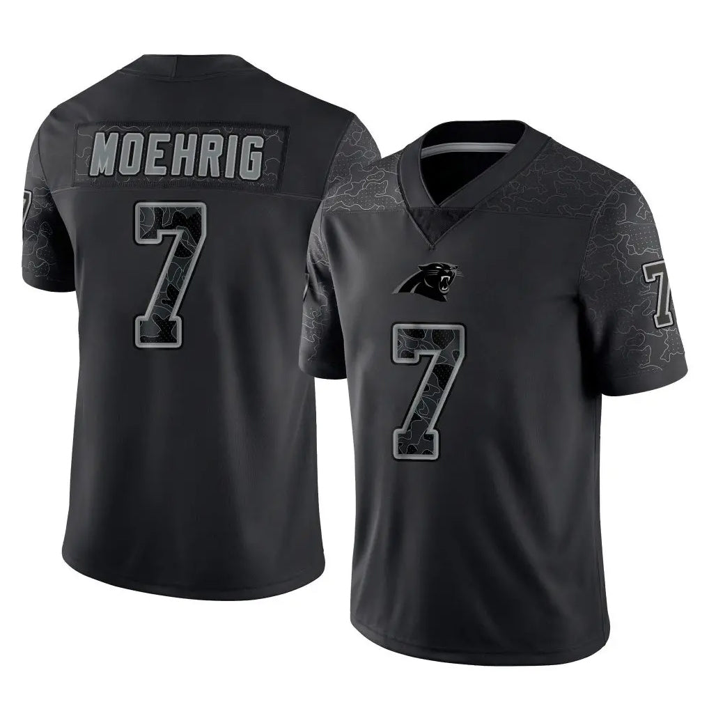 C.Panthers #7 Tre'von Moehrig Player Black Limited Reflective Game Ldoa Stitched Jerseys