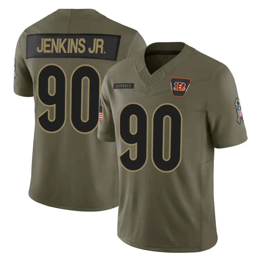 C.Bengals #90 Kris Jenkins Jr Player Olive Salute to Service Limited Home Game Ldoa Stitched Jerseys