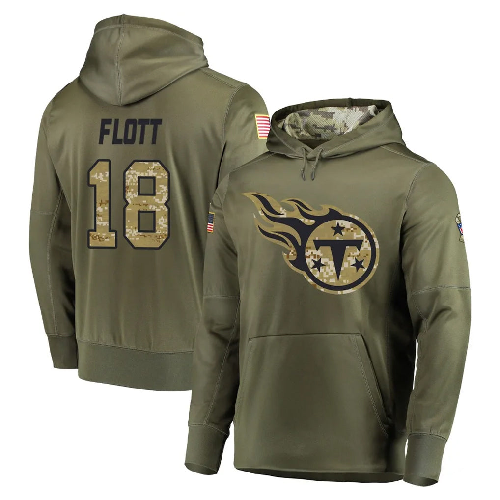 T.Titans #18 Cor'Dale Flott Player Olive Salute to Service Pullover Hoodies Home Game Ldoa Stitched Jerseys