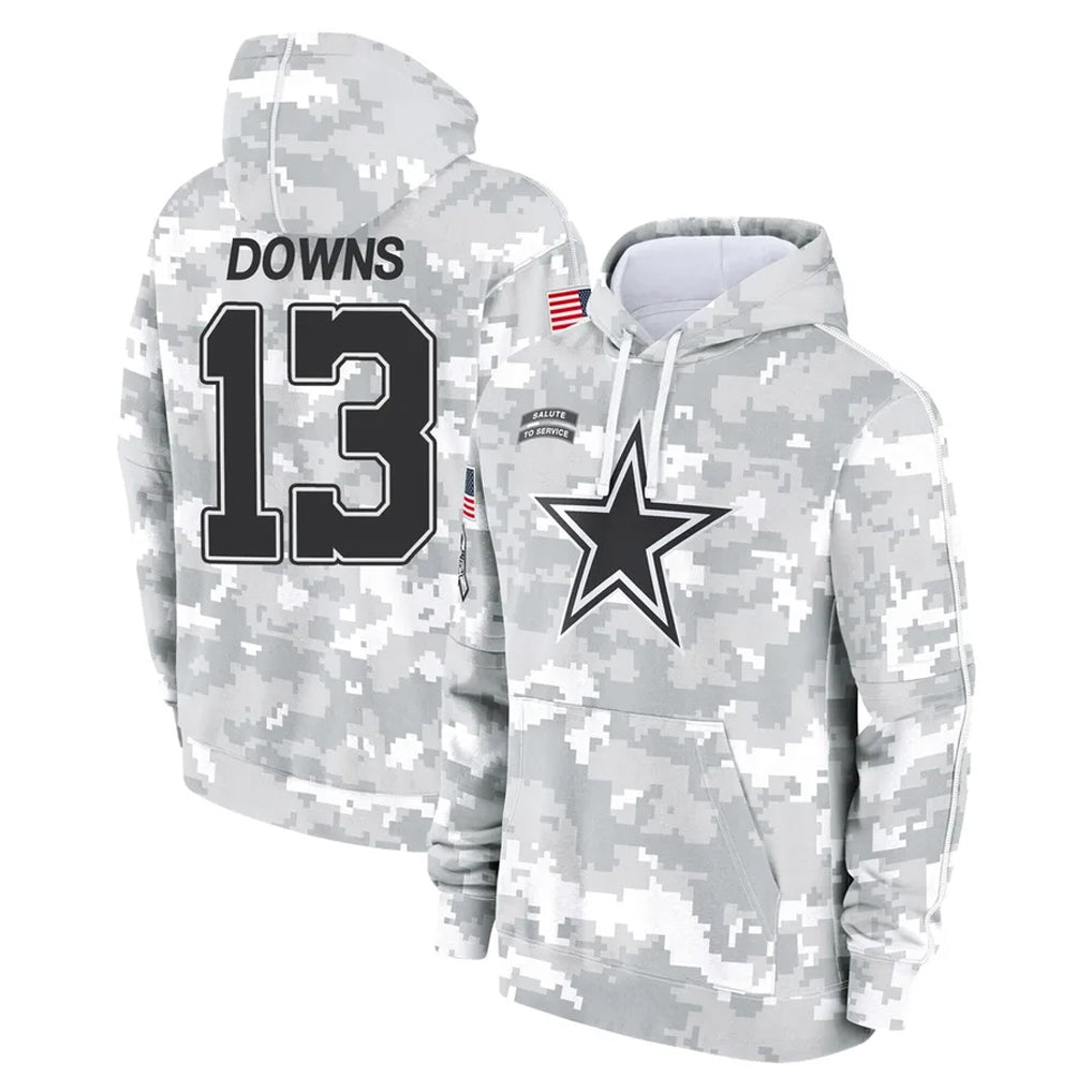 D.Cowboys #13 Caleb Downs Player Arctic Camo Salute to Service Hoodies Limited Game Ldoa Stitched Jerseys