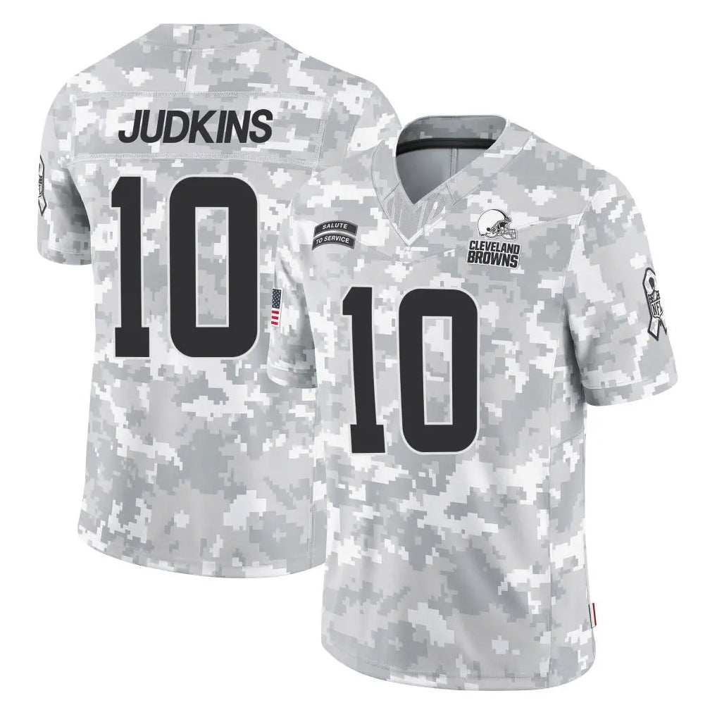 C.Browns #10 Quinshon Judkins Player Arctic Camo Salute to Service Limited Home Game Ldoa Stitched Jerseys
