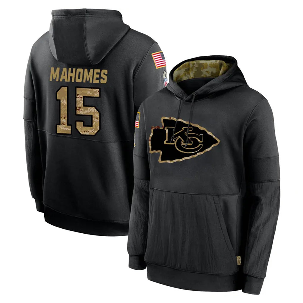 KC.Chiefs #15 Patrick Mahomes Player Black Salute to Service Hoodies Limited Game Ldoa Stitched Jerseys