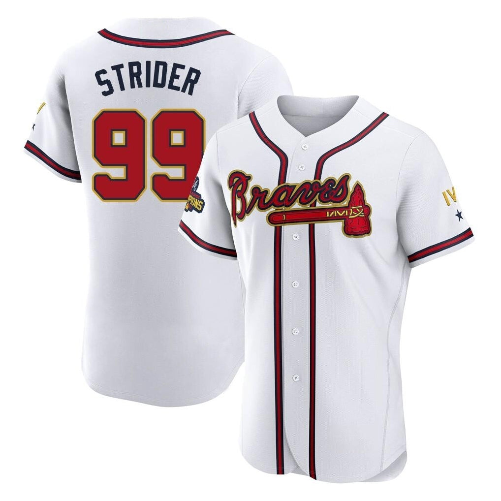 A.Braves #99 Spencer Strider Player White Gold Limited Elite Home Game Ldoa Stitched Jerseys