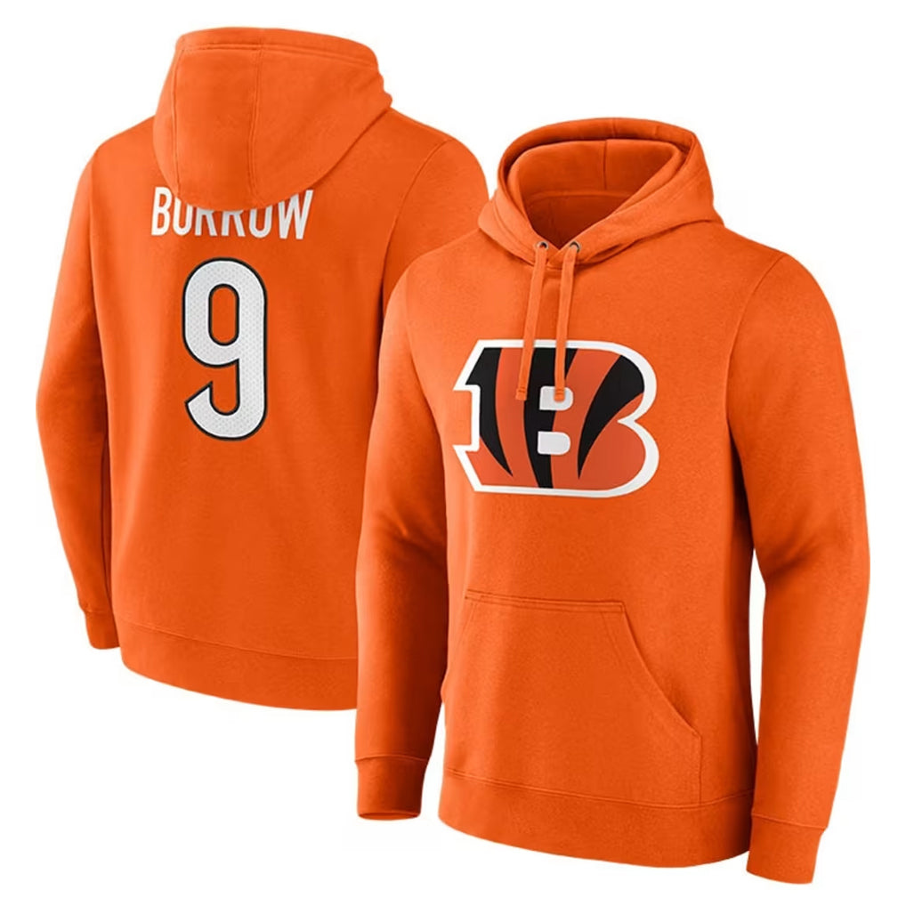C.Bengals #9 Joe Burrow Player Orange Salute to Service Pullover Hoodie Limited Ldoa Stitched Jerseys