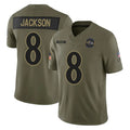 B.Ravens #8 Lamar Jackson Player Olive Salute To Service Limited Home Game Ldoa Stitched Jerseys