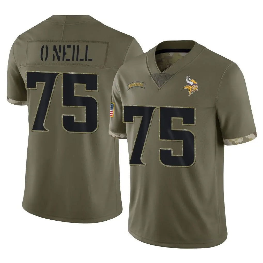 M.Vikings #75 Brian O'Neill Player Olive Salute To Service Limited Ldoa Stitched Jerseys