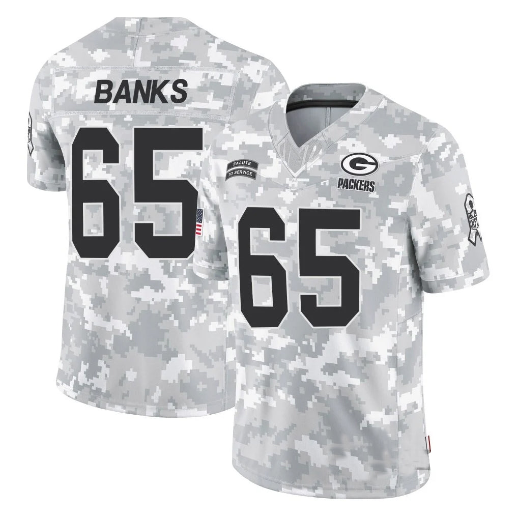 GB.Packers #65 Aaron Banks Player Arctic Camo Salute To Service Limited Ldoa Stitched Jerseys