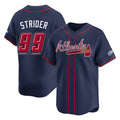 A.Braves #99 Spencer Strider Player Navy 2025 Speedway Classic Home Game Ldoa Stitched Jerseys