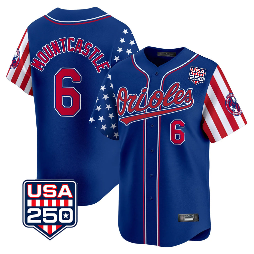 B.Orioles #6 Ryan Mountcastle Player Royal USA 250 Independence Day Vapor Premier Limited Home Game Ldoa Stitched Jerseys